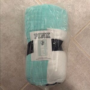 PINK Victoria's Secret Aqua and White Beach Towel